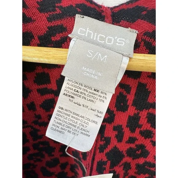 NWT Chicos Women Cardigan Sz  S/M Button Closure In Side Print Leopard Red - Picture 10 of 13
